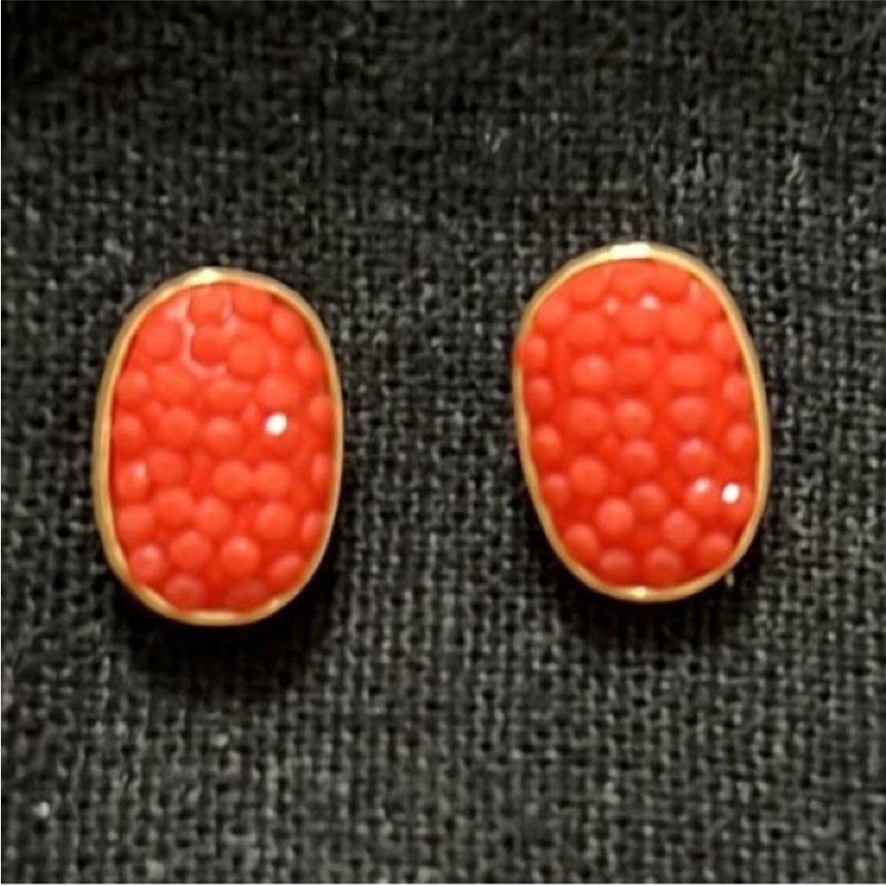 Kate Spade Clay Pave The Way Studs Coral Red Gold Tone Earrings